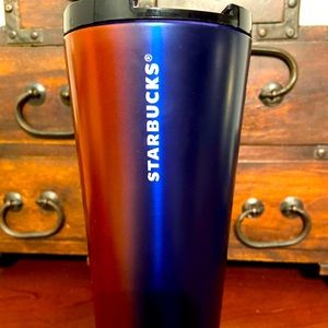 Starbucks metal tumbler blue & red.